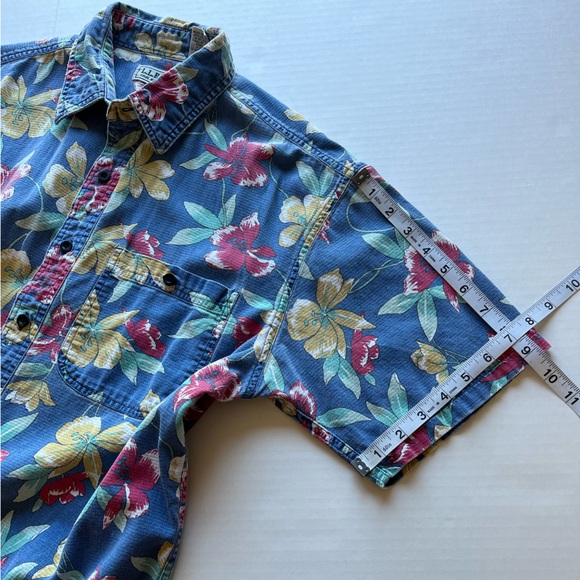 Vintage L.L. Bean Cool Weave Hawaiian Floral Print Short Sleeve Shirt M - Picture 10 of 12